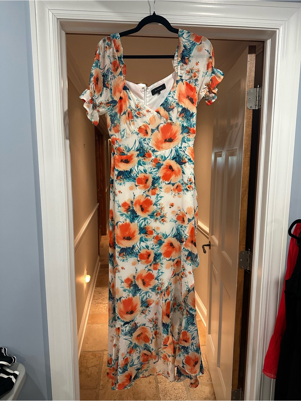 En Saison Cream Maxi Dress with Orange & Teal Floral Print